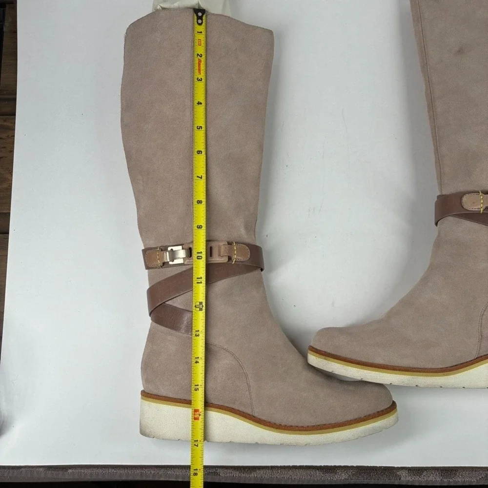 Cole Haan Gerina Women's US 7.5B Taupe Suede Waterproof Wedge Knee-High Boots